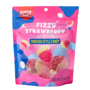 Amos Fizzy Strawberry Swedish Style Gummy Candy 9.5oz 6ct